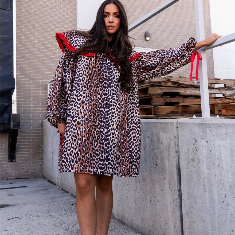 Dressed in LALA Magic Maker Leopard Mini Dress with Red Accents NwT S/M - Picture 4 of 7